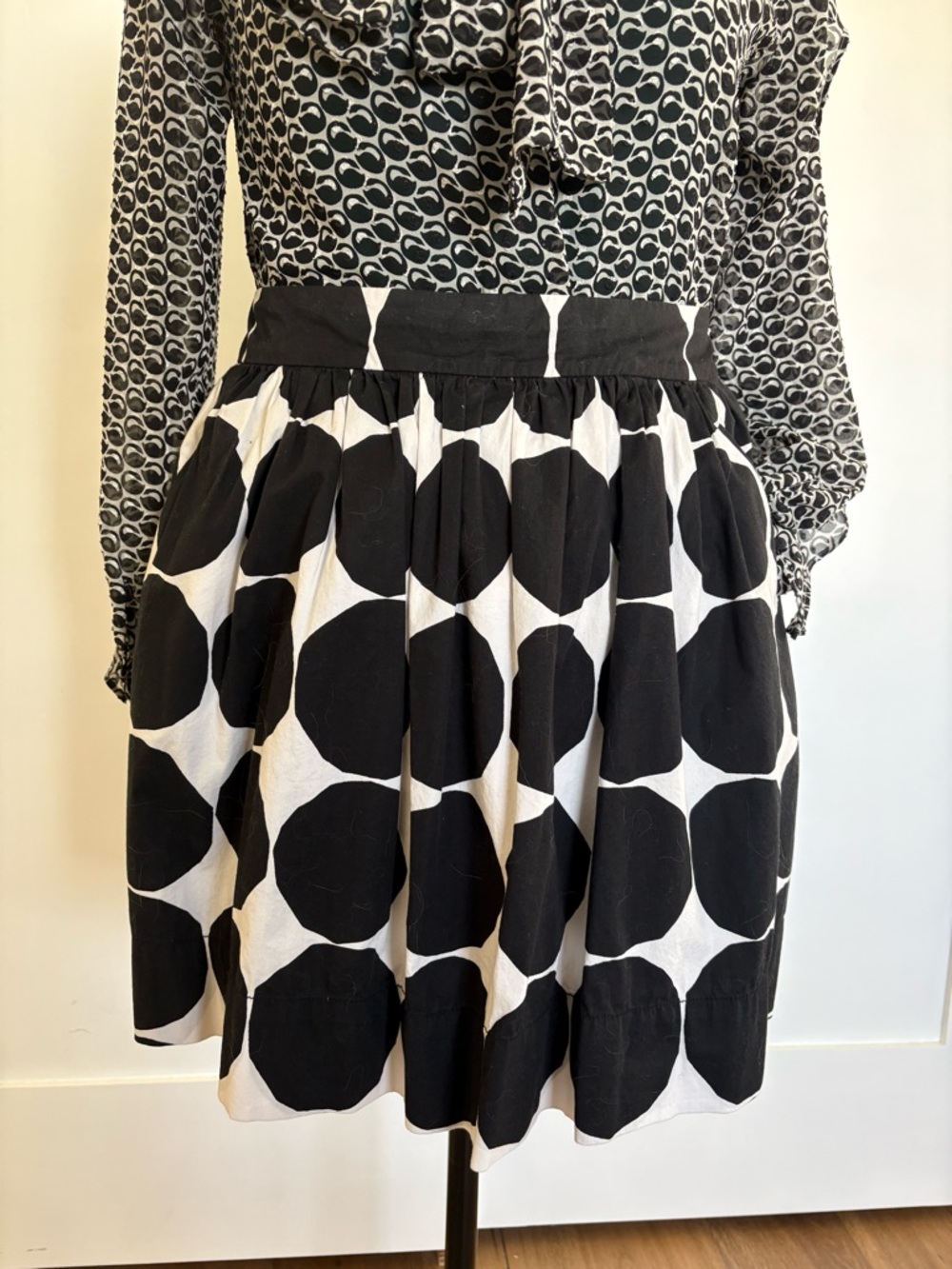 Marimekko for Banana Republic Black and White Polka Dot Pleated Skirt - Women's